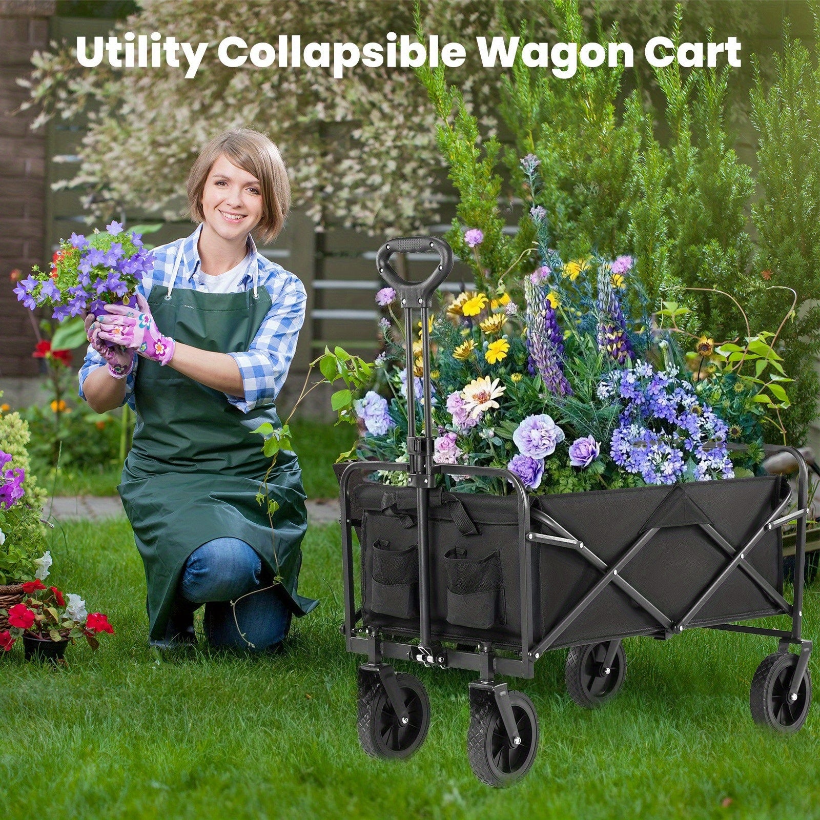Large Capacity 680/450/220 lb Heavy-Duty Foldable Multi-Purpose Hand Truck, 4 All-Terrain Swivel Casters, Durable Alloy Steel Frame & 600D Oxford Fabric, No Assembly Required, Adjustable Height Cart, Suitable for Camping, Gar