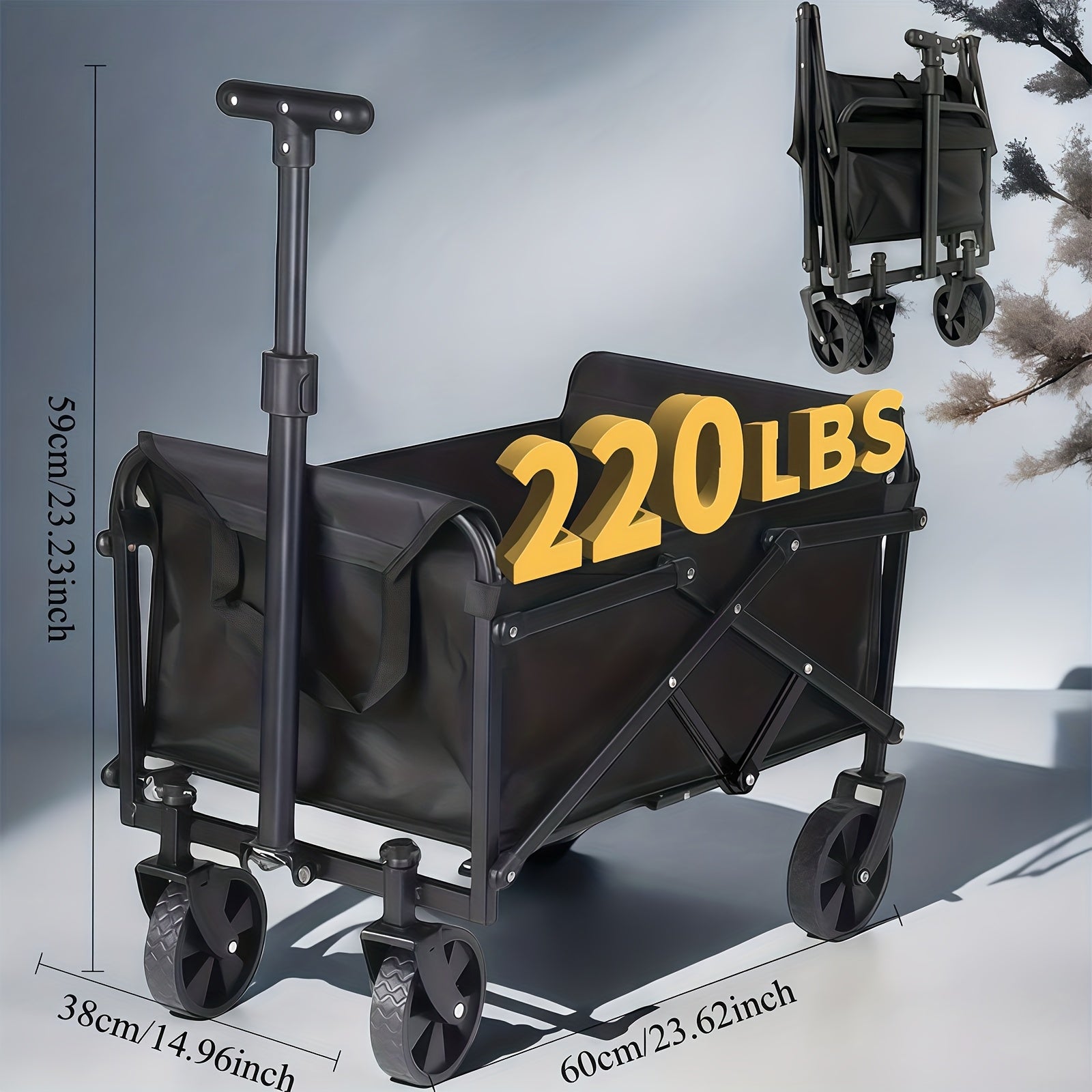 Large Capacity 680/450/220 lb Heavy-Duty Foldable Multi-Purpose Hand Truck, 4 All-Terrain Swivel Casters, Durable Alloy Steel Frame & 600D Oxford Fabric, No Assembly Required, Adjustable Height Cart, Suitable for Camping, Gar