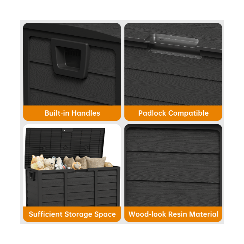 75-Gallon Black Outdoor Storage Box with Handles, Large Deck Furniture Cabinet for Pool Accessories, Garden Tools & Camping Gear – Easy-to-Assemble Shelving System Organizer, Yard Storage Bin, Box,Cabinet,Rack for Outdoor S