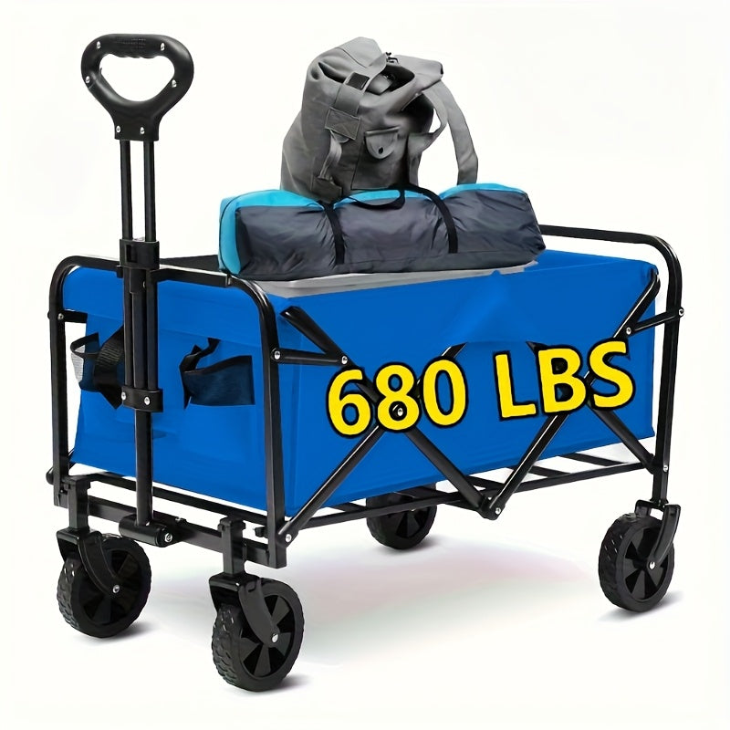 Large Capacity 680/450/220 lb Heavy-Duty Foldable Multi-Purpose Hand Truck, 4 All-Terrain Swivel Casters, Durable Alloy Steel Frame & 600D Oxford Fabric, No Assembly Required, Adjustable Height Cart, Suitable for Camping, Gar