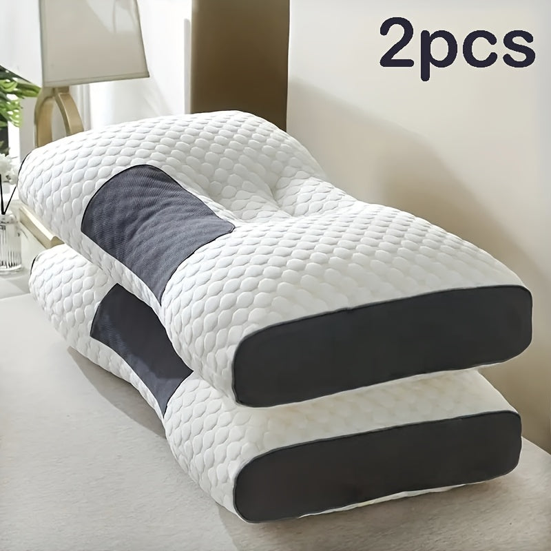2pcs Massage Neck Pillows Adjustable Ergonomic Orthopedic Contour Support, High-Quality Pillow Core With Removable Zippered Cover, All-Season Sleeping Comfort, Neck And Shoulder Massager, Modern Pillow Design, Breathable Fabr