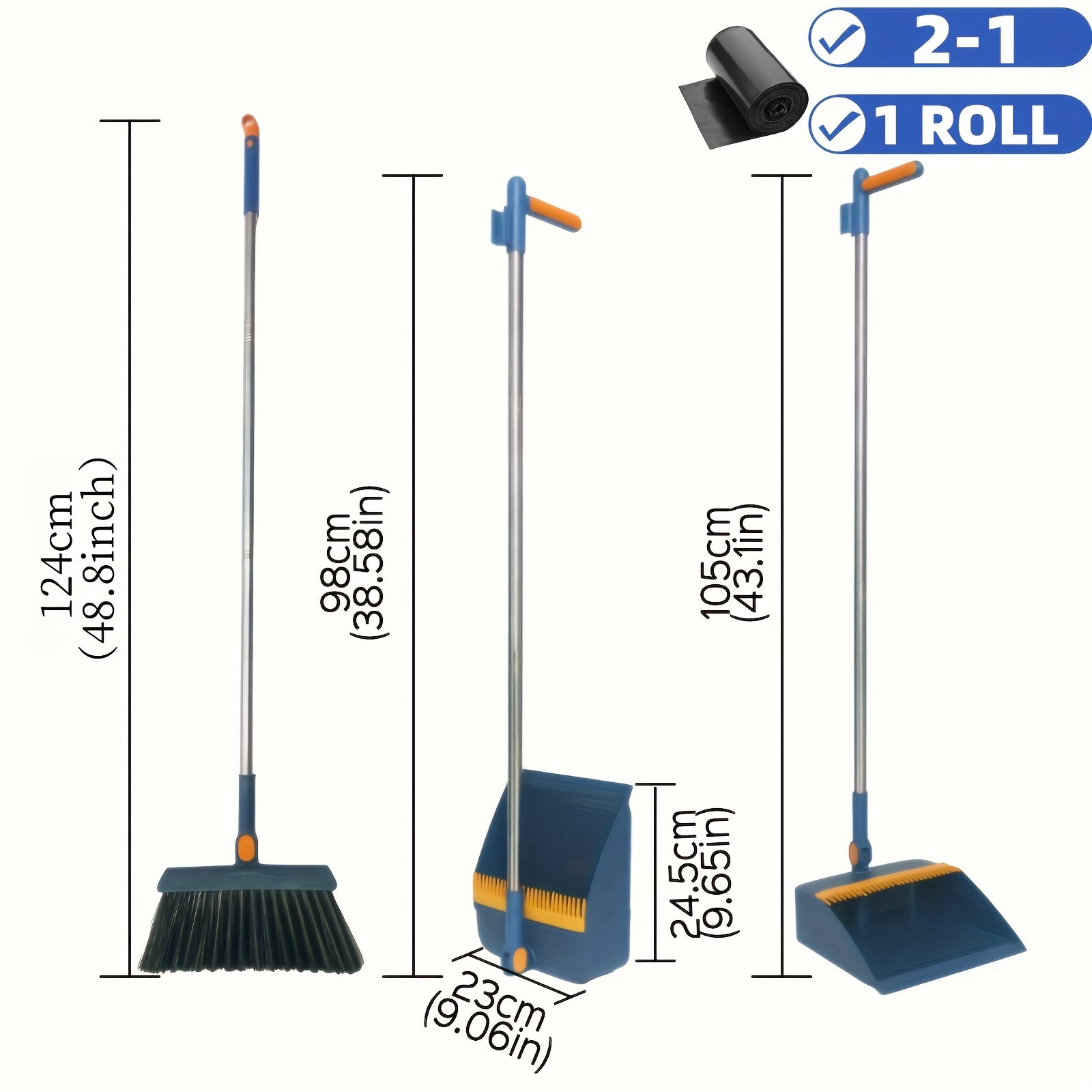 3-In-1 Household Broom with Dustpan Floor, Brush Set | 2-In-1 Cleaning Set with Long Handle, with Garbage Bags, Efficient Sweeping, Scrubbing with Comb Tooth Dustpan, Outdoor And Patio Cleaning, Essential Cleaning Supplies