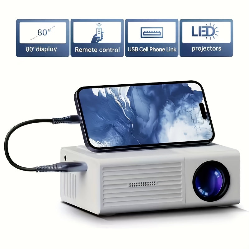 Compact Video Projector with Full HD 4K Capability, 720P Local Resolution, LCD Display Similar to Smart Tvs, Works with Smartphones, Tablets, And Laptops, USB Compatible, Ideal for Movies, Gaming, And Home Theater
