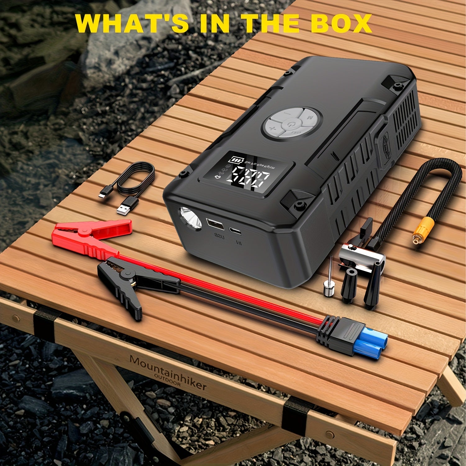 Jump Starter with Air Compressor: 10000A 7-in-1 Emergency Jump Starter, 150 PSI Tire Inflator, Portable Battery Charger, LED Light