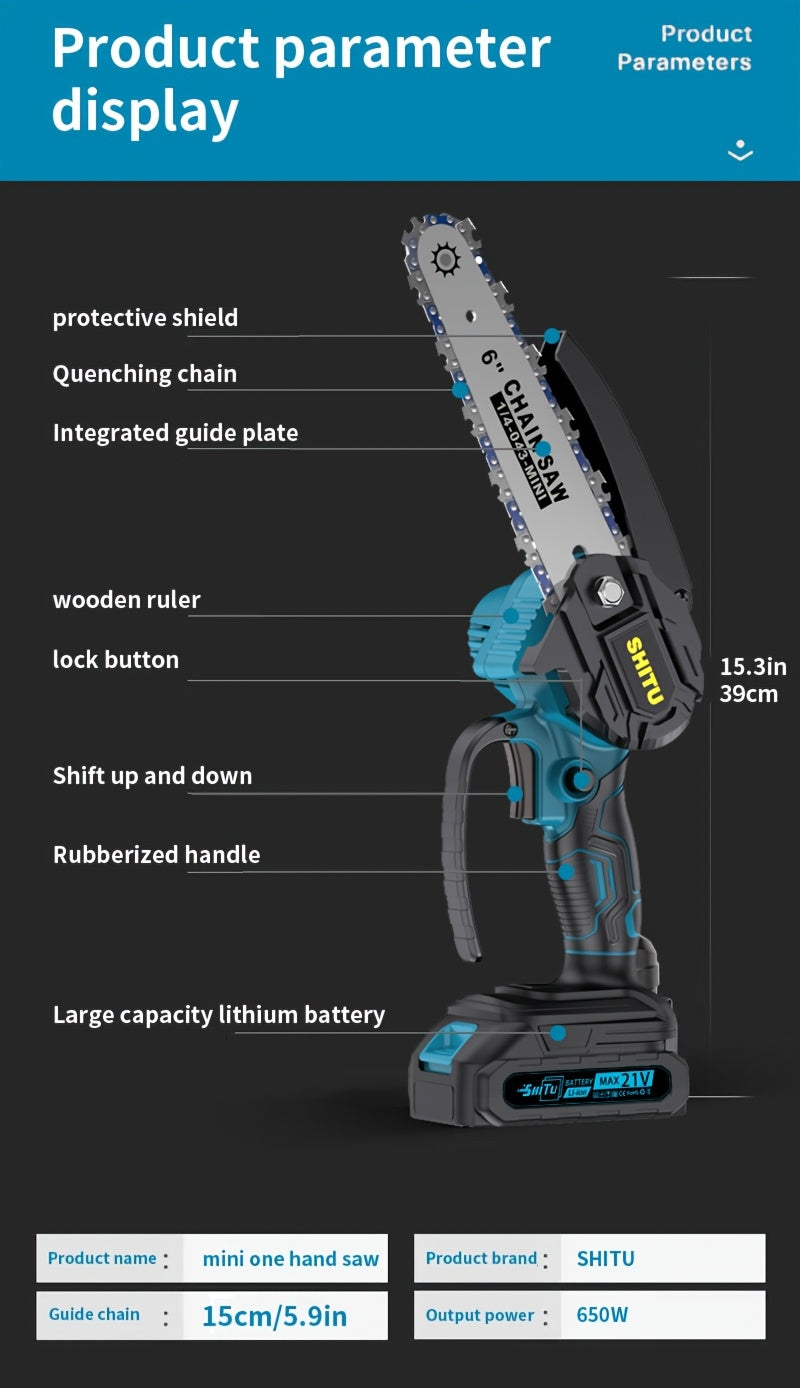 Mini ChainsawCordless, Lightweight & Portable Handheld Electric Tree Cutter with Splash Guard, Security Lock, Optional Rechargeable Battery, And Safe Trimming for Quick Cutting Of Tree Branches, Courtyard, Household, And Gard