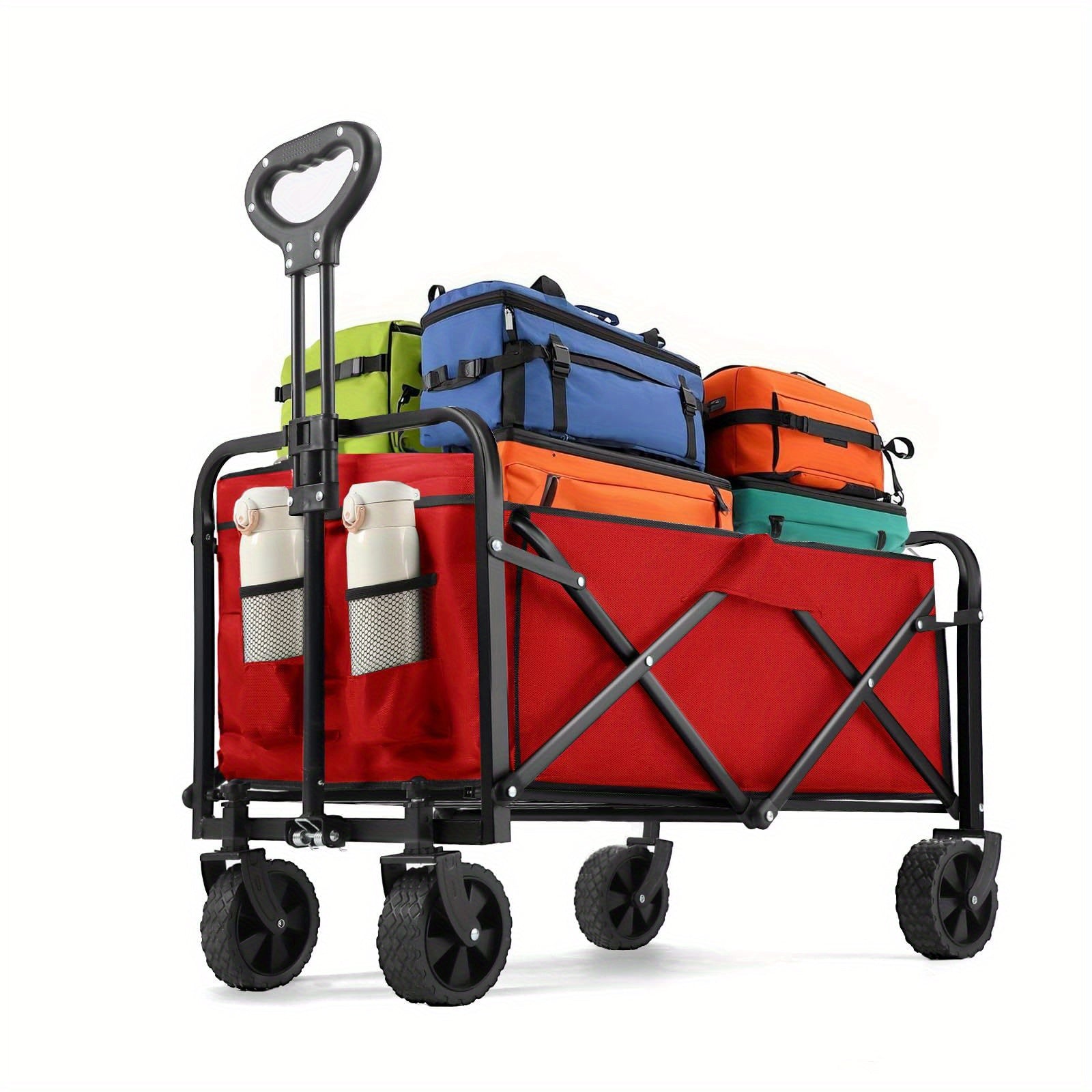Large Capacity 680/450/220 lb Heavy-Duty Foldable Multi-Purpose Hand Truck, 4 All-Terrain Swivel Casters, Durable Alloy Steel Frame & 600D Oxford Fabric, No Assembly Required, Adjustable Height Cart, Suitable for Camping, Gar