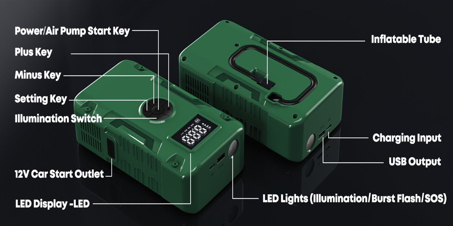 Jump Starter with Air Compressor: 10000A 7-in-1 Emergency Jump Starter, 150 PSI Tire Inflator, Portable Battery Charger, LED Light