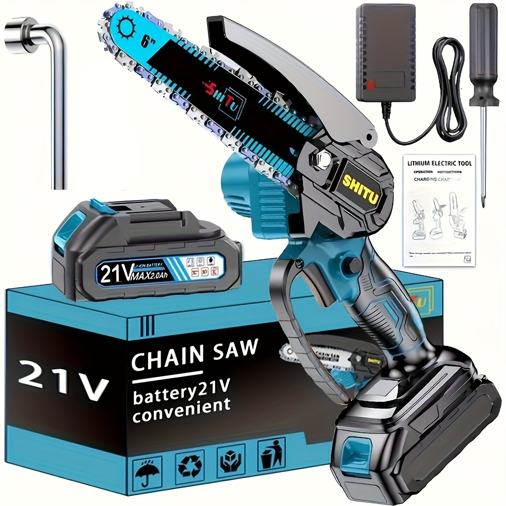 Mini ChainsawCordless, Lightweight & Portable Handheld Electric Tree Cutter with Splash Guard, Security Lock, Optional Rechargeable Battery, And Safe Trimming for Quick Cutting Of Tree Branches, Courtyard, Household, And Gard
