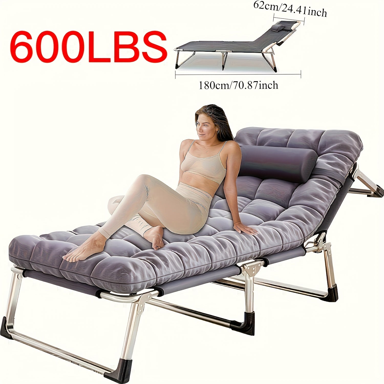 Heavy-Duty Folding Bed Measuring 8 to 10 Feet, with a Height of 70.4 to 74 Inches And Weight Capacities of 450, 500, 550, Or 600 Pounds. This Portable Guest Bed Comes with a Flip-Up Mattress Included