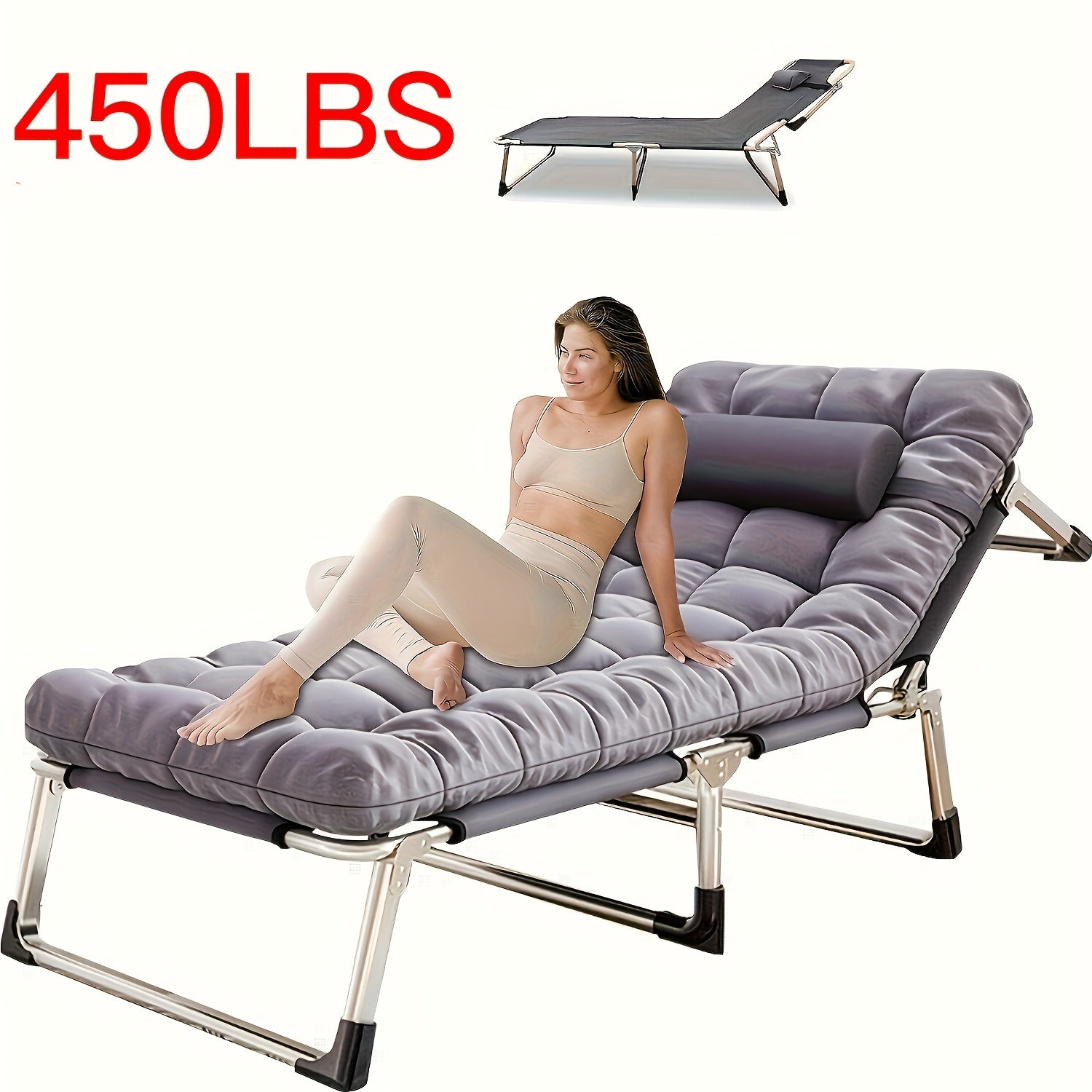 Heavy-Duty Folding Bed Measuring 8 to 10 Feet, with a Height of 70.4 to 74 Inches And Weight Capacities of 450, 500, 550, Or 600 Pounds. This Portable Guest Bed Comes with a Flip-Up Mattress Included