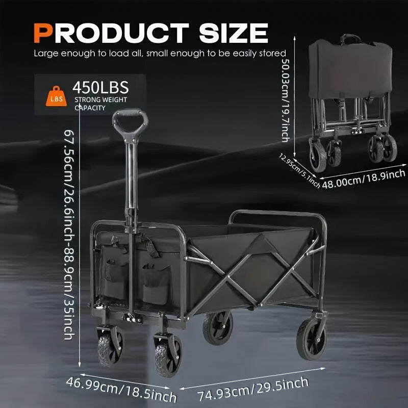 Large Capacity 680/450/220 lb Heavy-Duty Foldable Multi-Purpose Hand Truck, 4 All-Terrain Swivel Casters, Durable Alloy Steel Frame & 600D Oxford Fabric, No Assembly Required, Adjustable Height Cart, Suitable for Camping, Gar