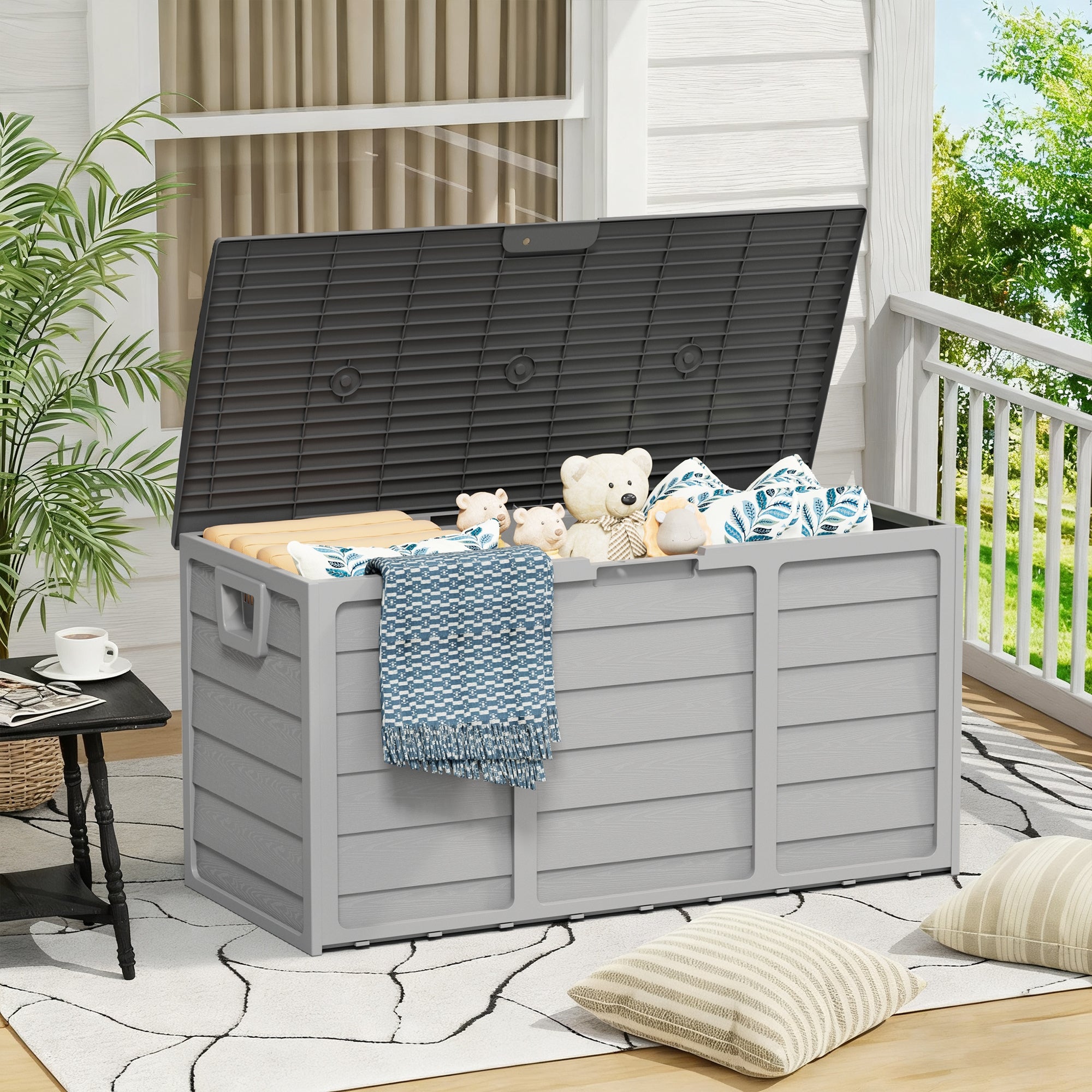 75-Gallon Black Outdoor Storage Box with Handles, Large Deck Furniture Cabinet for Pool Accessories, Garden Tools & Camping Gear – Easy-to-Assemble Shelving System Organizer, Yard Storage Bin, Box,Cabinet,Rack for Outdoor S
