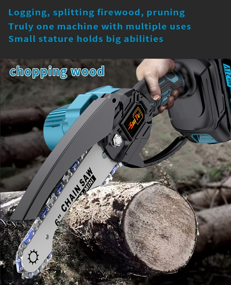 Mini ChainsawCordless, Lightweight & Portable Handheld Electric Tree Cutter with Splash Guard, Security Lock, Optional Rechargeable Battery, And Safe Trimming for Quick Cutting Of Tree Branches, Courtyard, Household, And Gard
