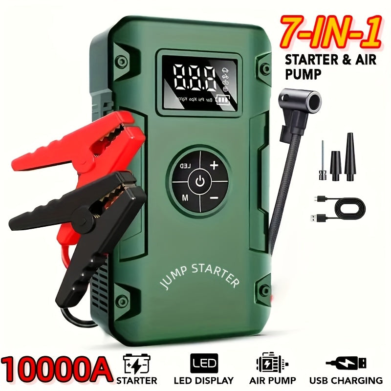 Jump Starter with Air Compressor: 10000A 7-in-1 Emergency Jump Starter, 150 PSI Tire Inflator, Portable Battery Charger, LED Light