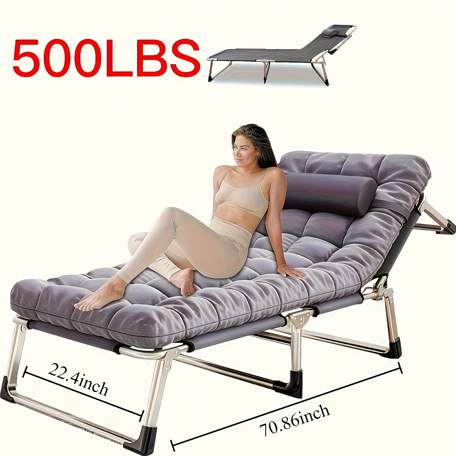 Heavy-Duty Folding Bed Measuring 8 to 10 Feet, with a Height of 70.4 to 74 Inches And Weight Capacities of 450, 500, 550, Or 600 Pounds. This Portable Guest Bed Comes with a Flip-Up Mattress Included