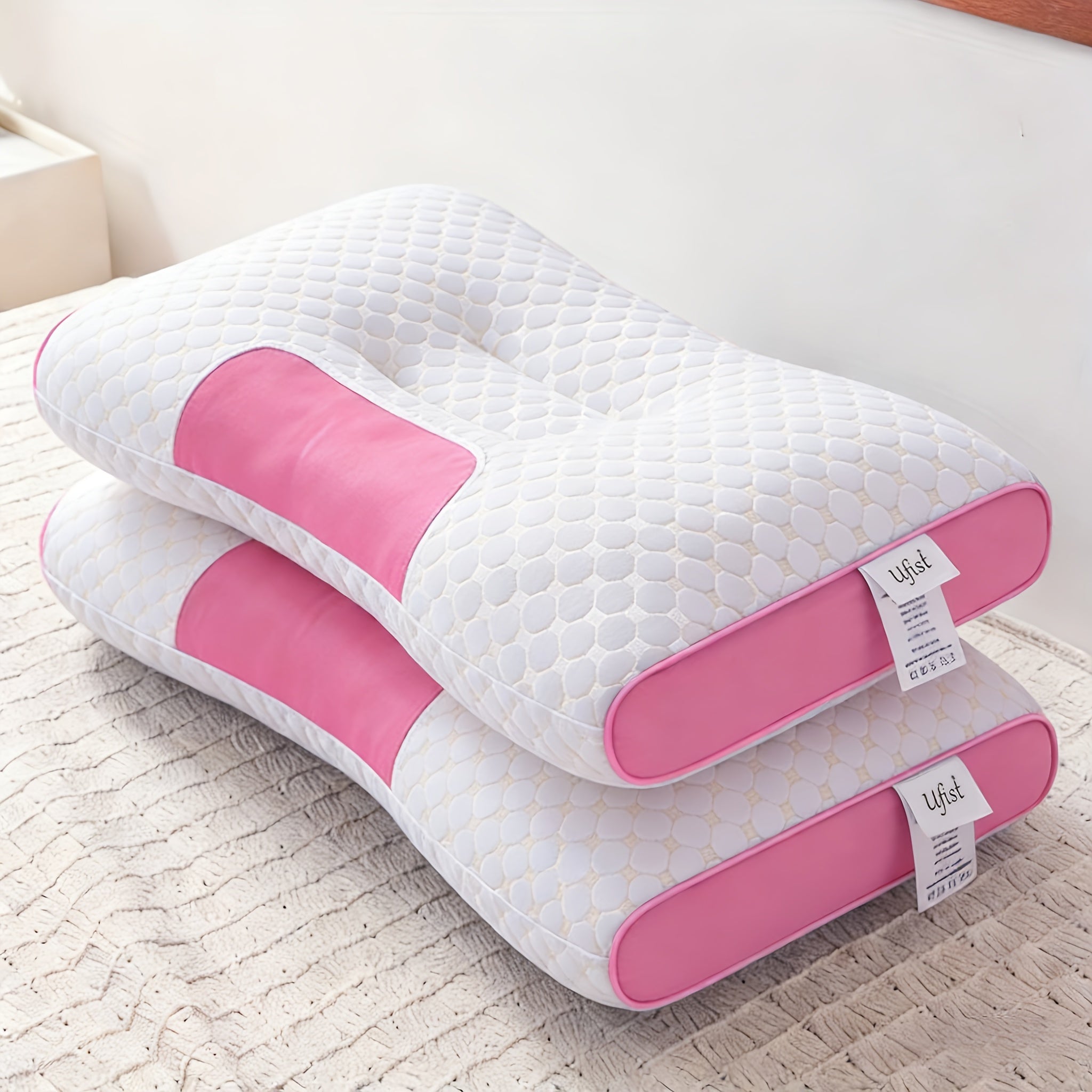 2pcs Massage Neck Pillows Adjustable Ergonomic Orthopedic Contour Support, High-Quality Pillow Core With Removable Zippered Cover, All-Season Sleeping Comfort, Neck And Shoulder Massager, Modern Pillow Design, Breathable Fabr