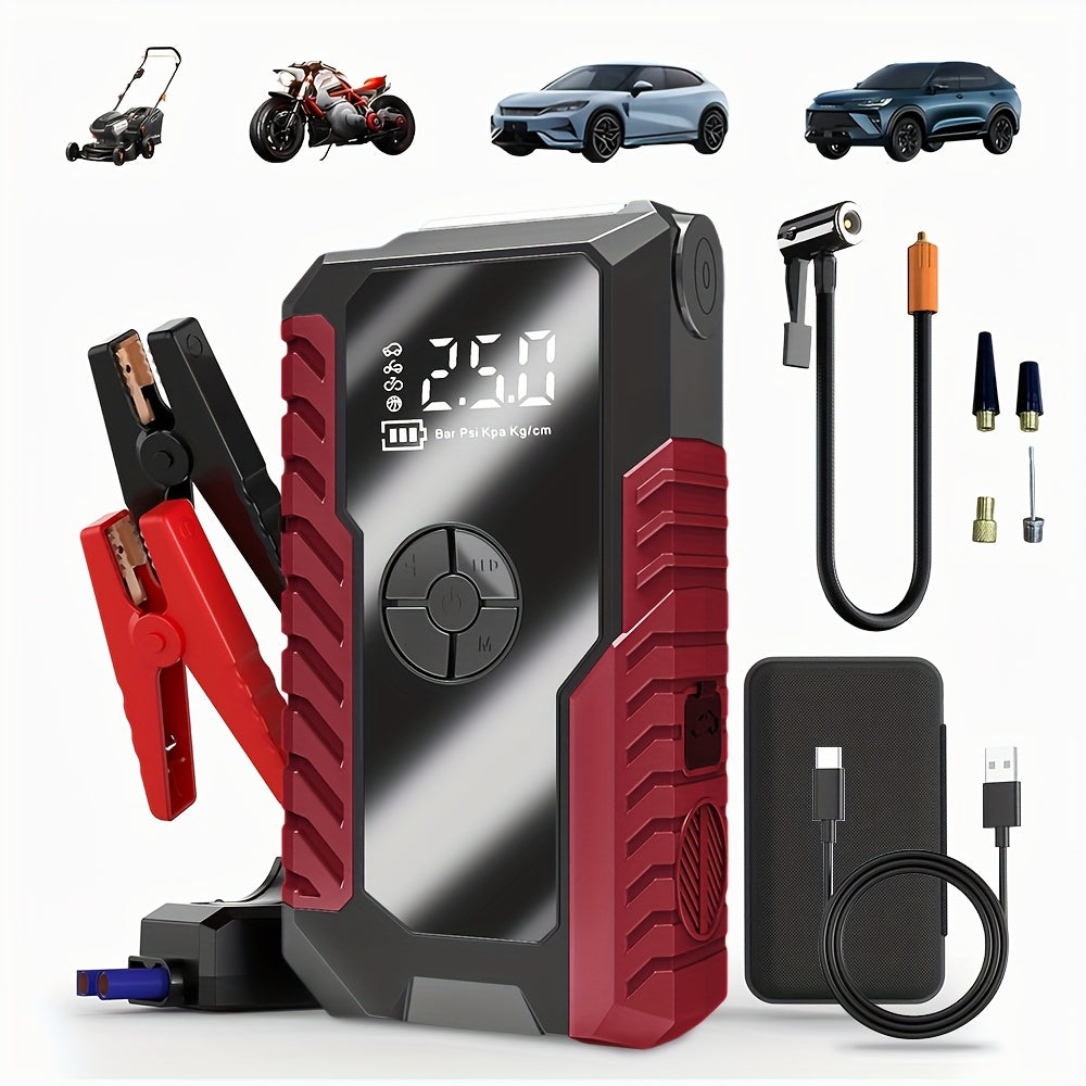 5-in-1 Portable Car Battery Jump Starter | 12V Fast Start, USB I/O, LED Emergency Light, Digital Display, Rechargeable Lithium Battery, 3000A Output, Roadside Emergency Tools, Compact Design