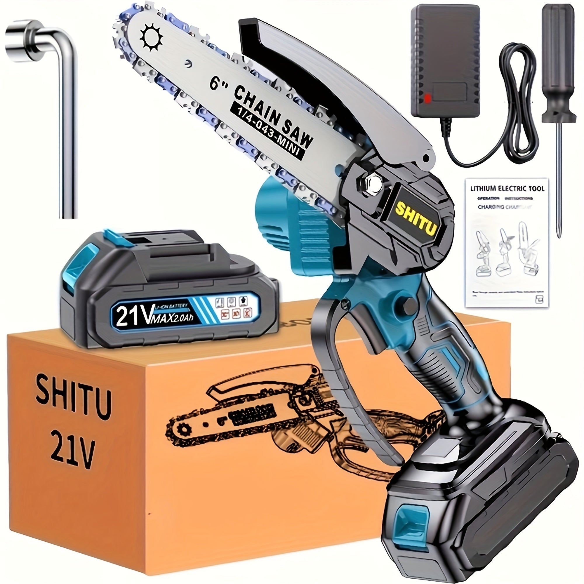 Mini ChainsawCordless, Lightweight & Portable Handheld Electric Tree Cutter with Splash Guard, Security Lock, Optional Rechargeable Battery, And Safe Trimming for Quick Cutting Of Tree Branches, Courtyard, Household, And Gard
