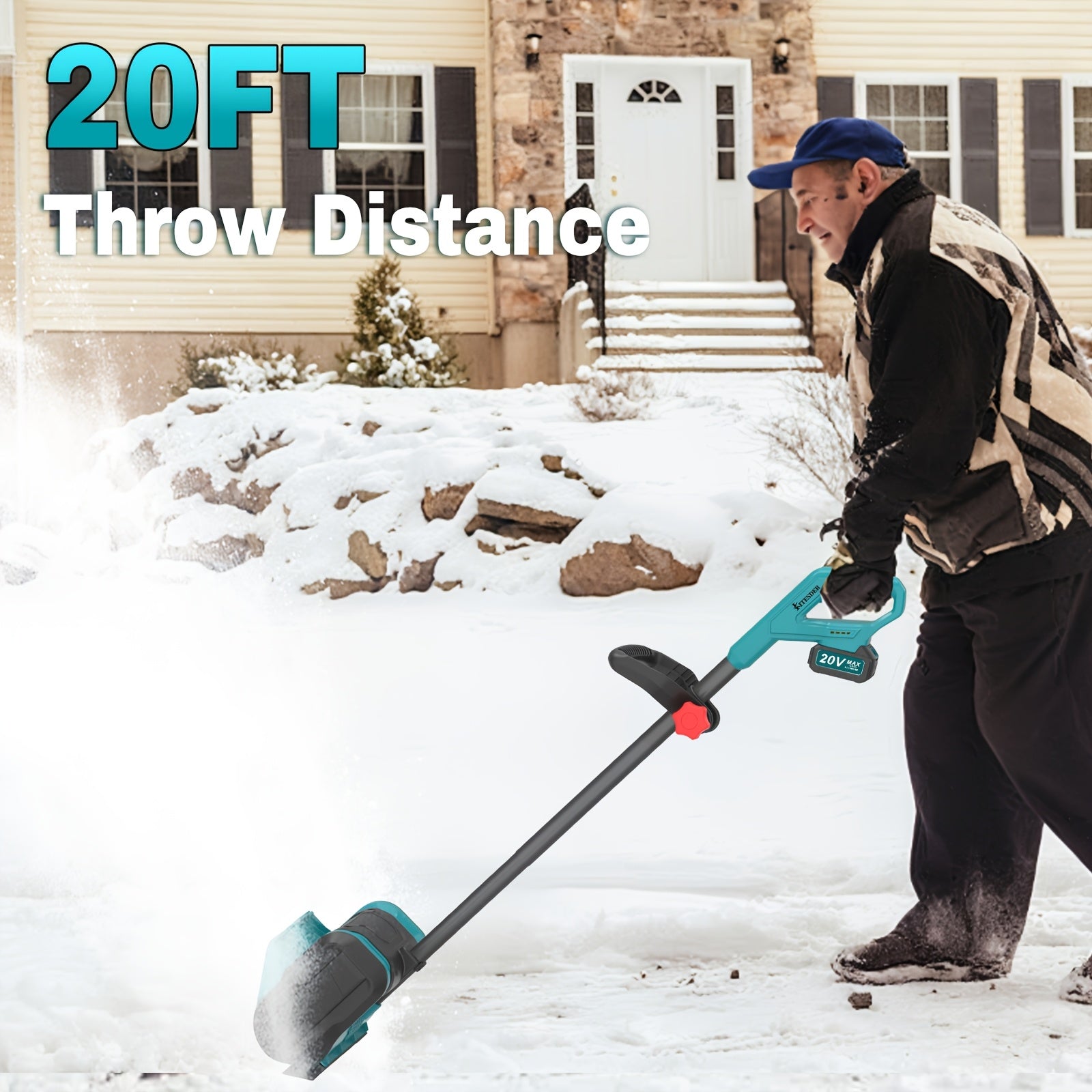 20V Snow Blower with Brushless Motor | 12'' Clearing Width & 6'' Depth, 20FT Snow Throwing Distance, 4.0Ah Rechargeable Lithium Battery, Easy to Store, Ideal for Sidewalks, Steps, Small Driveways - Clears Mild to Moderate Sno