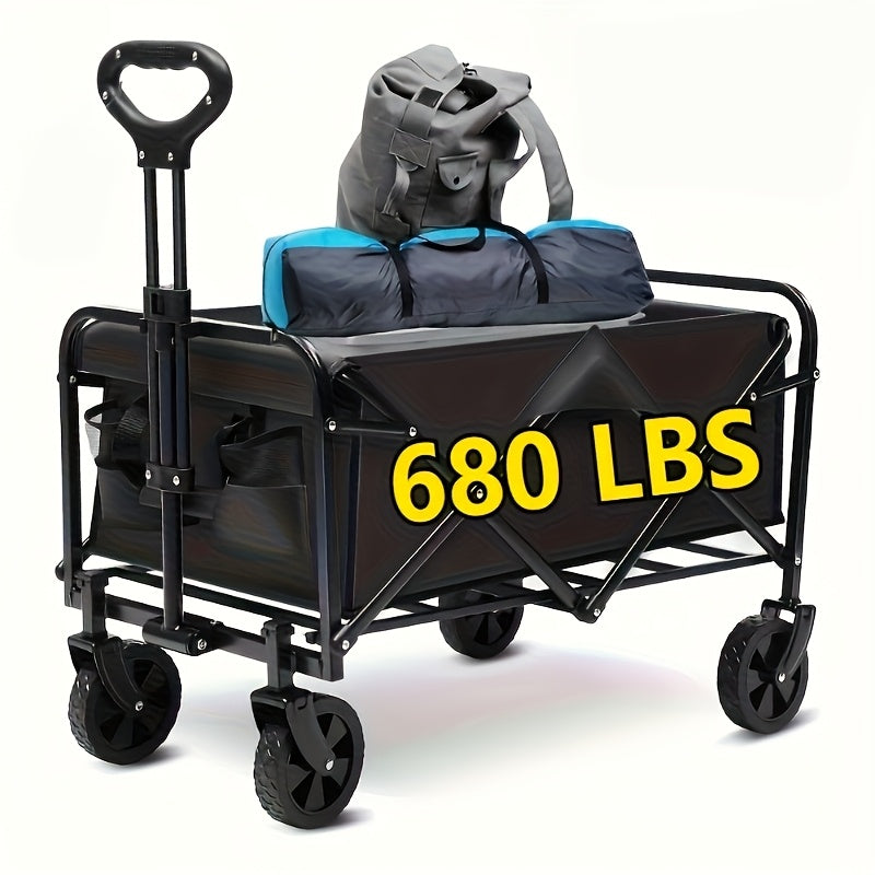 Large Capacity 680/450/220 lb Heavy-Duty Foldable Multi-Purpose Hand Truck, 4 All-Terrain Swivel Casters, Durable Alloy Steel Frame & 600D Oxford Fabric, No Assembly Required, Adjustable Height Cart, Suitable for Camping, Gar