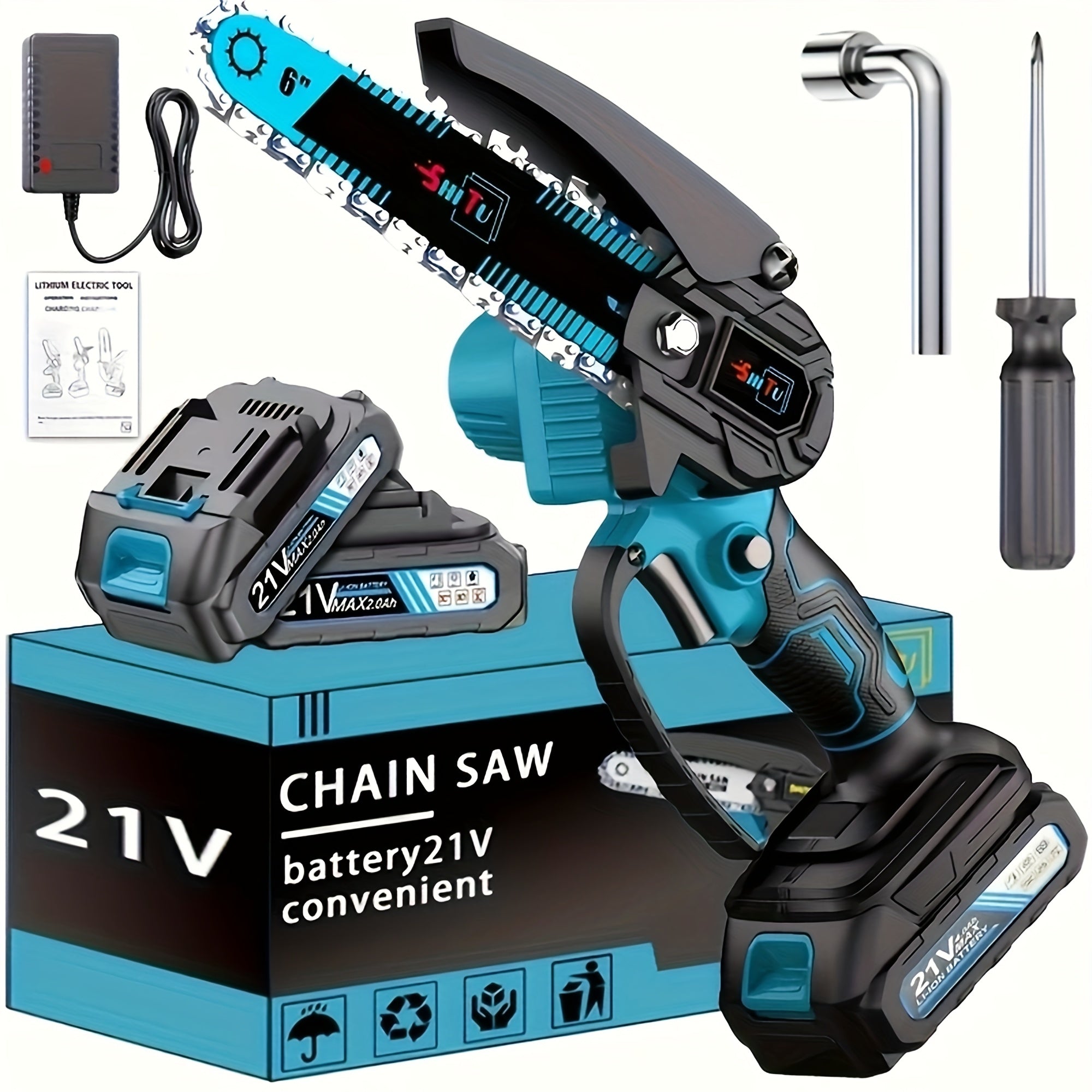 Mini ChainsawCordless, Lightweight & Portable Handheld Electric Tree Cutter with Splash Guard, Security Lock, Optional Rechargeable Battery, And Safe Trimming for Quick Cutting Of Tree Branches, Courtyard, Household, And Gard