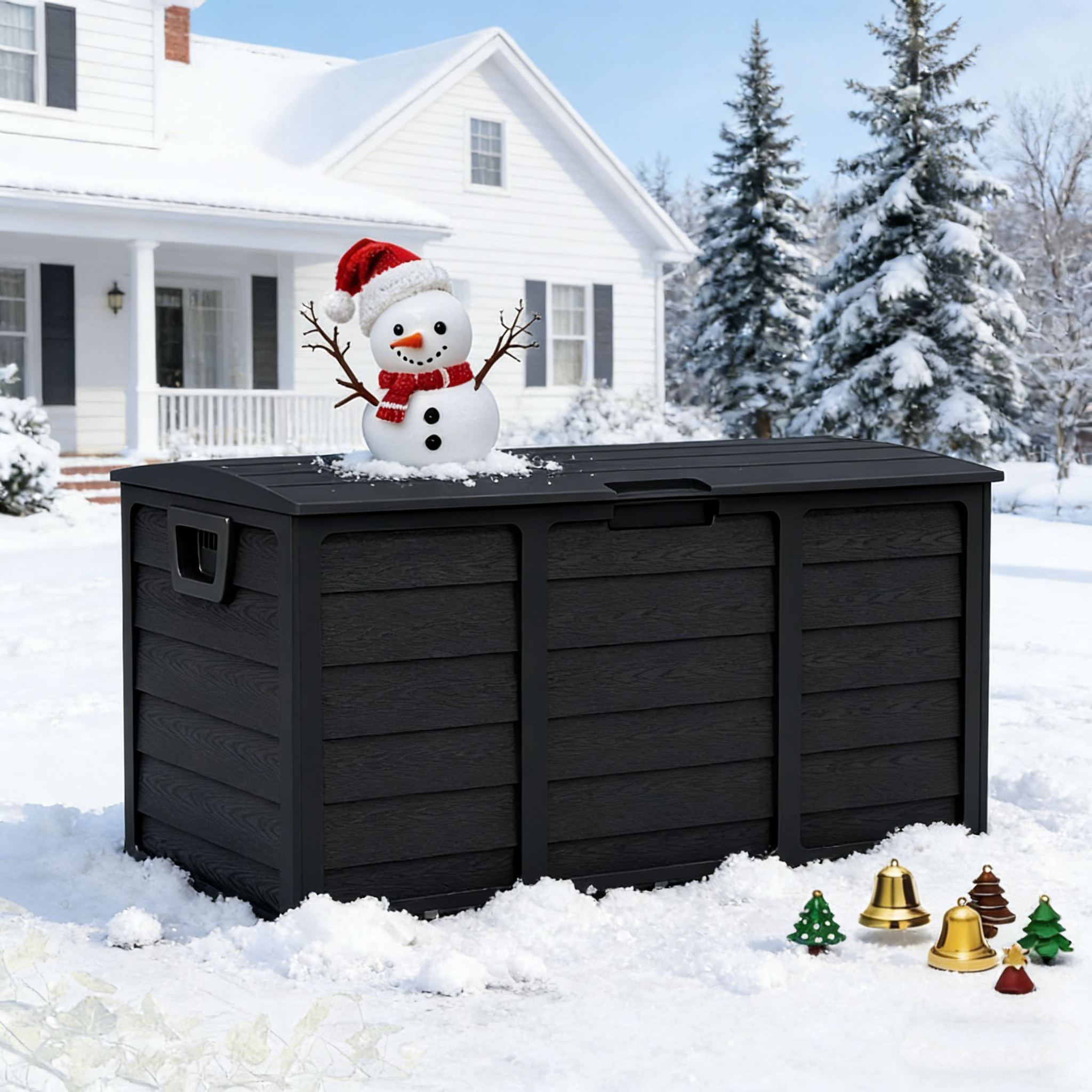 75-Gallon Black Outdoor Storage Box with Handles, Large Deck Furniture Cabinet for Pool Accessories, Garden Tools & Camping Gear – Easy-to-Assemble Shelving System Organizer, Yard Storage Bin, Box,Cabinet,Rack for Outdoor S