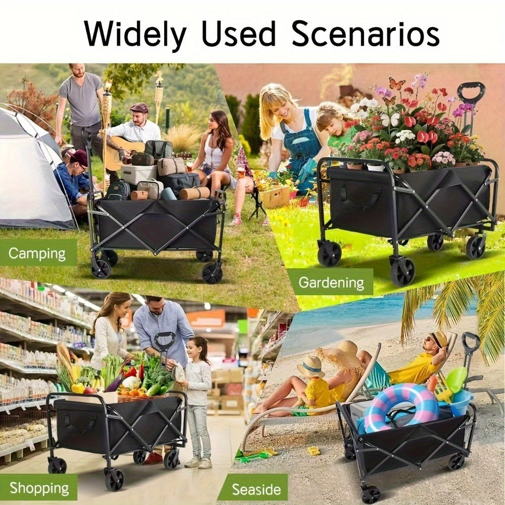 Large Capacity 680/450/220 lb Heavy-Duty Foldable Multi-Purpose Hand Truck, 4 All-Terrain Swivel Casters, Durable Alloy Steel Frame & 600D Oxford Fabric, No Assembly Required, Adjustable Height Cart, Suitable for Camping, Gar