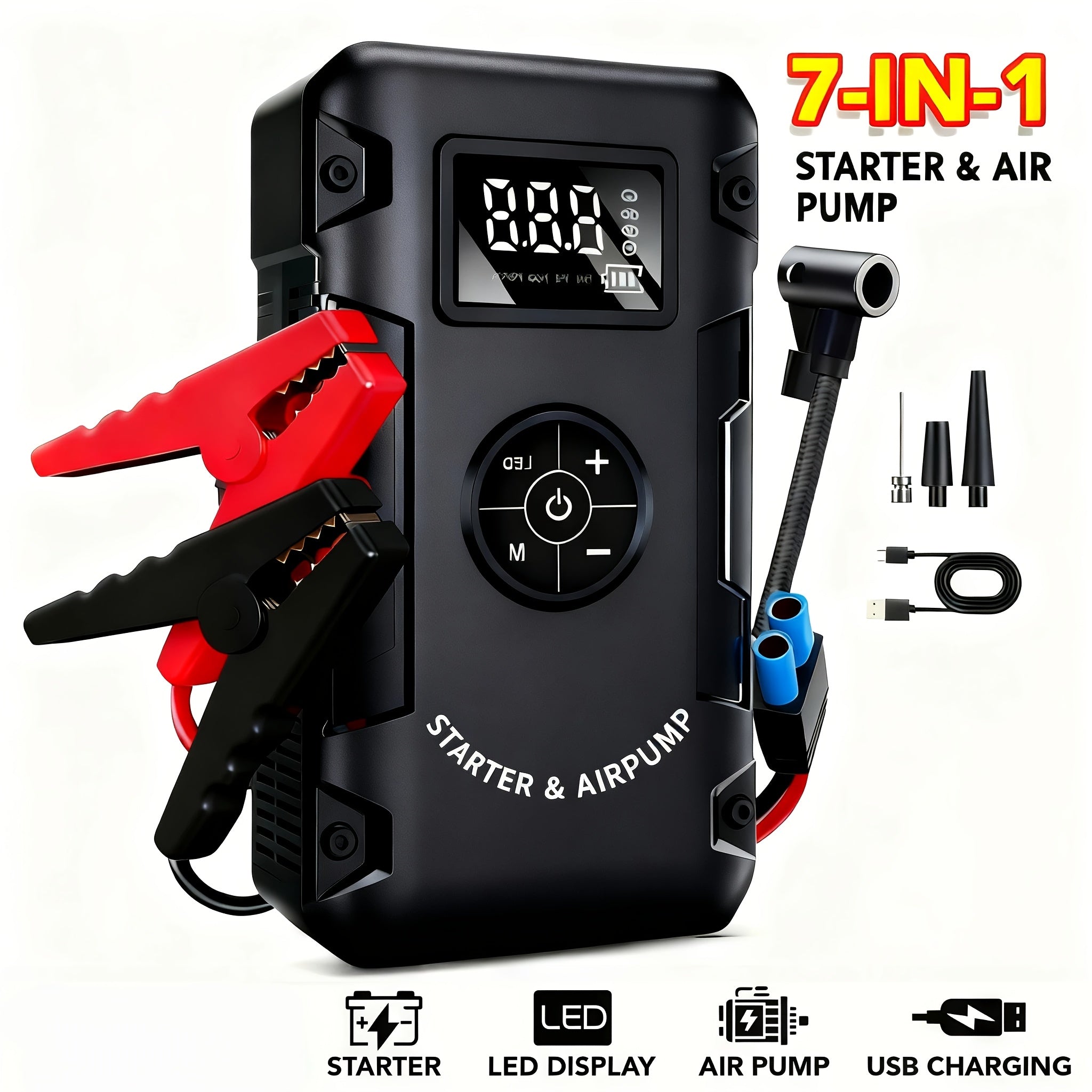 Jump Starter with Air Compressor: 10000A 7-in-1 Emergency Jump Starter, 150 PSI Tire Inflator, Portable Battery Charger, LED Light