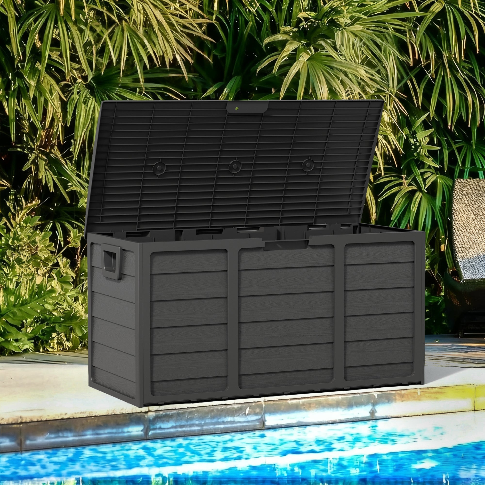 75-Gallon Black Outdoor Storage Box with Handles, Large Deck Furniture Cabinet for Pool Accessories, Garden Tools & Camping Gear – Easy-to-Assemble Shelving System Organizer, Yard Storage Bin, Box,Cabinet,Rack for Outdoor S