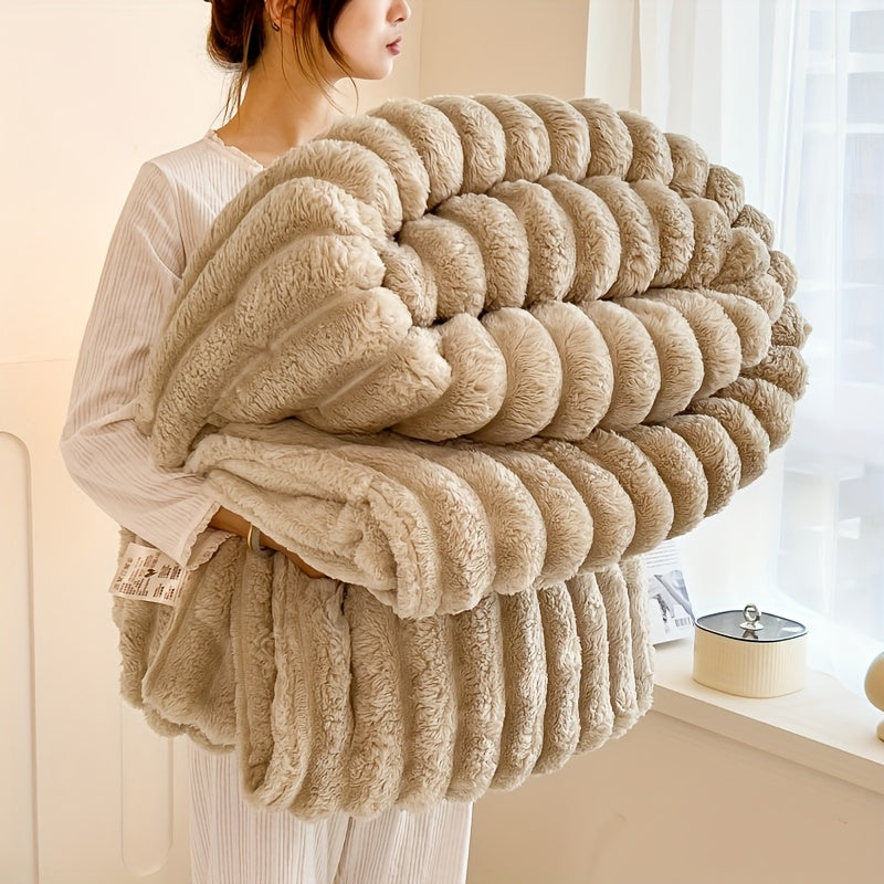 Luxury Faux Rabbit Fur Throw Blanket: Solid Colour Simple Style, Soft, Warm and Comfortable, Suitable for Sofa, Bed, Office and Travel, Multipurpose Gift