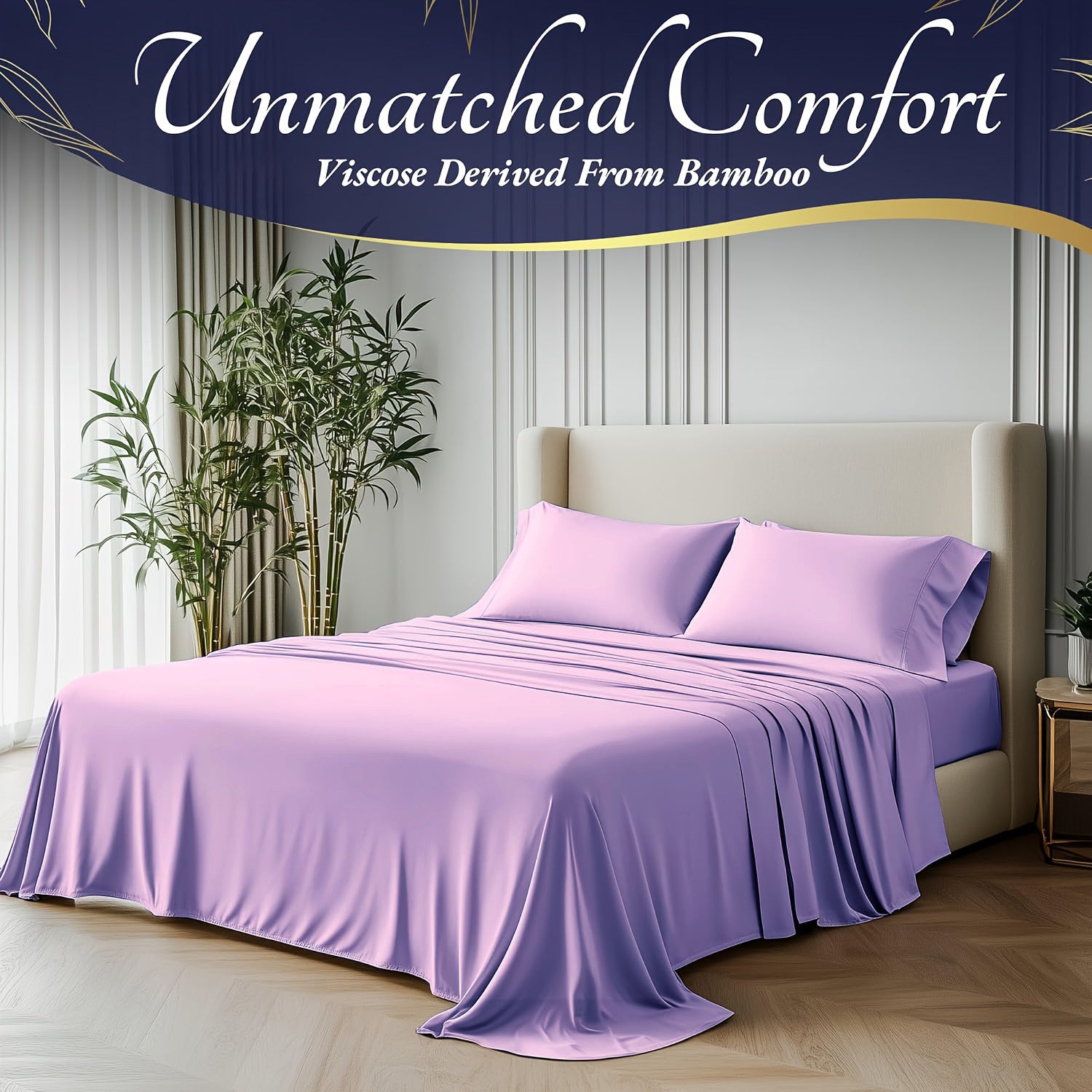 4pcs Bamboo Cooling Bedding - Extra Deep Pocket Breathable And Cooling - Suitable for Hot Sleepers And Sweats, Children Pillowcases, Flat Sheet And Fitted Sheet - A Perfect Gift for Family, Queen And King Sizes, Next Day Deli