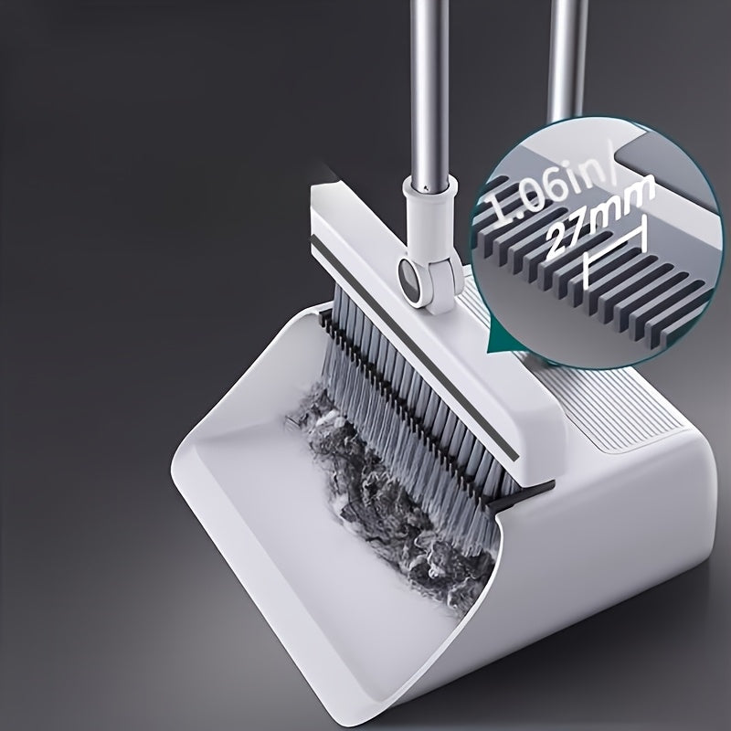 3-In-1 Household Broom with Dustpan Floor, Brush Set | 2-In-1 Cleaning Set with Long Handle, with Garbage Bags, Efficient Sweeping, Scrubbing with Comb Tooth Dustpan, Outdoor And Patio Cleaning, Essential Cleaning Supplies