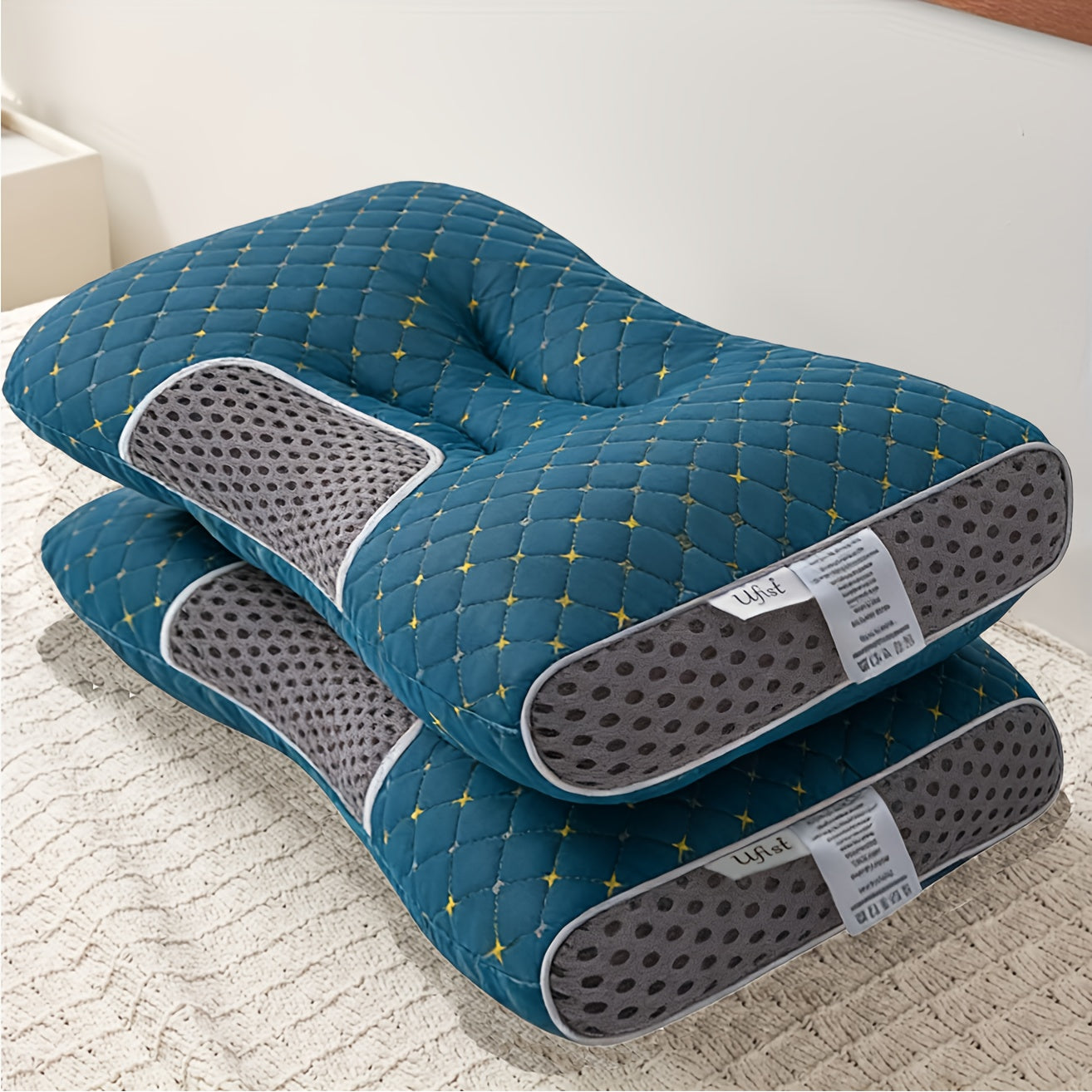 2pcs Massage Neck Pillows Adjustable Ergonomic Orthopedic Contour Support, High-Quality Pillow Core With Removable Zippered Cover, All-Season Sleeping Comfort, Neck And Shoulder Massager, Modern Pillow Design, Breathable Fabr