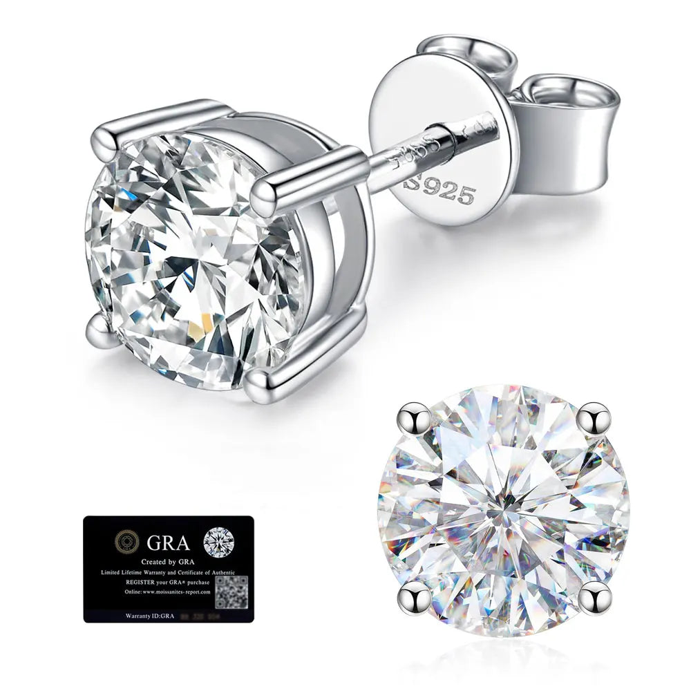 KANOLAN Moissanite Earrings for Women Man 0.1-5ct D VVS1 GRA Round Brilliant Cut Lab Diamond s925 Sterling Silver Stud Earring