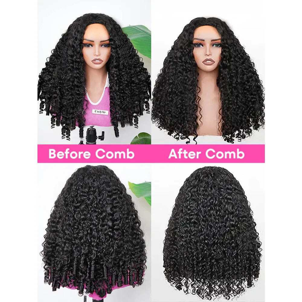 Burmese Curly Half Wig Vietnamese Glueless Raw Human Hair Half Wig With Drawstring Seamless Clips Deep Wave 3 IN 1 Half Wig