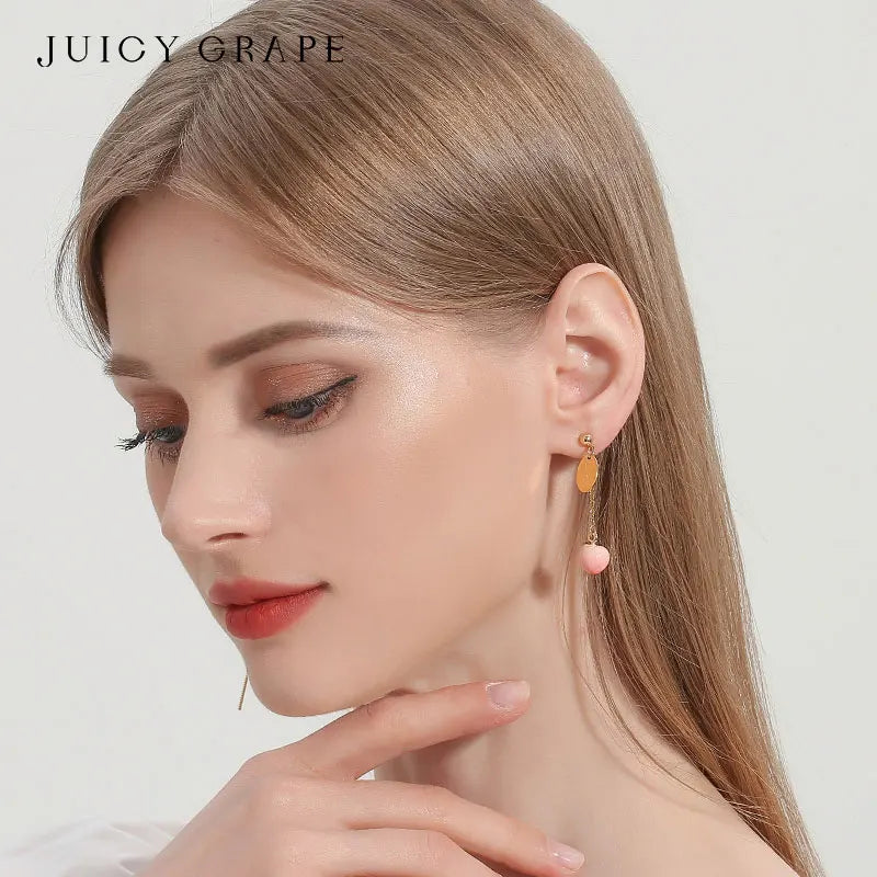 Juicy Grape Peach Flower Earrings 925 Silver Pin Handmade Enamel Necklaces Pink Copper Plated 18K Gold  For Girl Trendy Jewelry