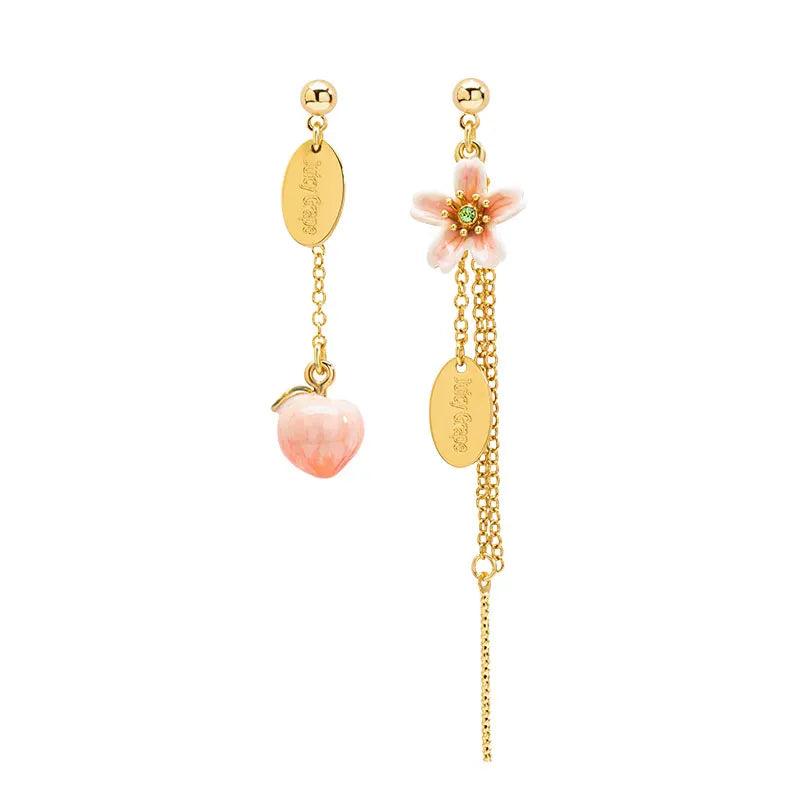 Juicy Grape Peach Flower Earrings 925 Silver Pin Handmade Enamel Necklaces Pink Copper Plated 18K Gold  For Girl Trendy Jewelry
