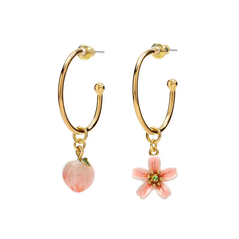 Juicy Grape Peach Flower Earrings 925 Silver Pin Handmade Enamel Necklaces Pink Copper Plated 18K Gold  For Girl Trendy Jewelry