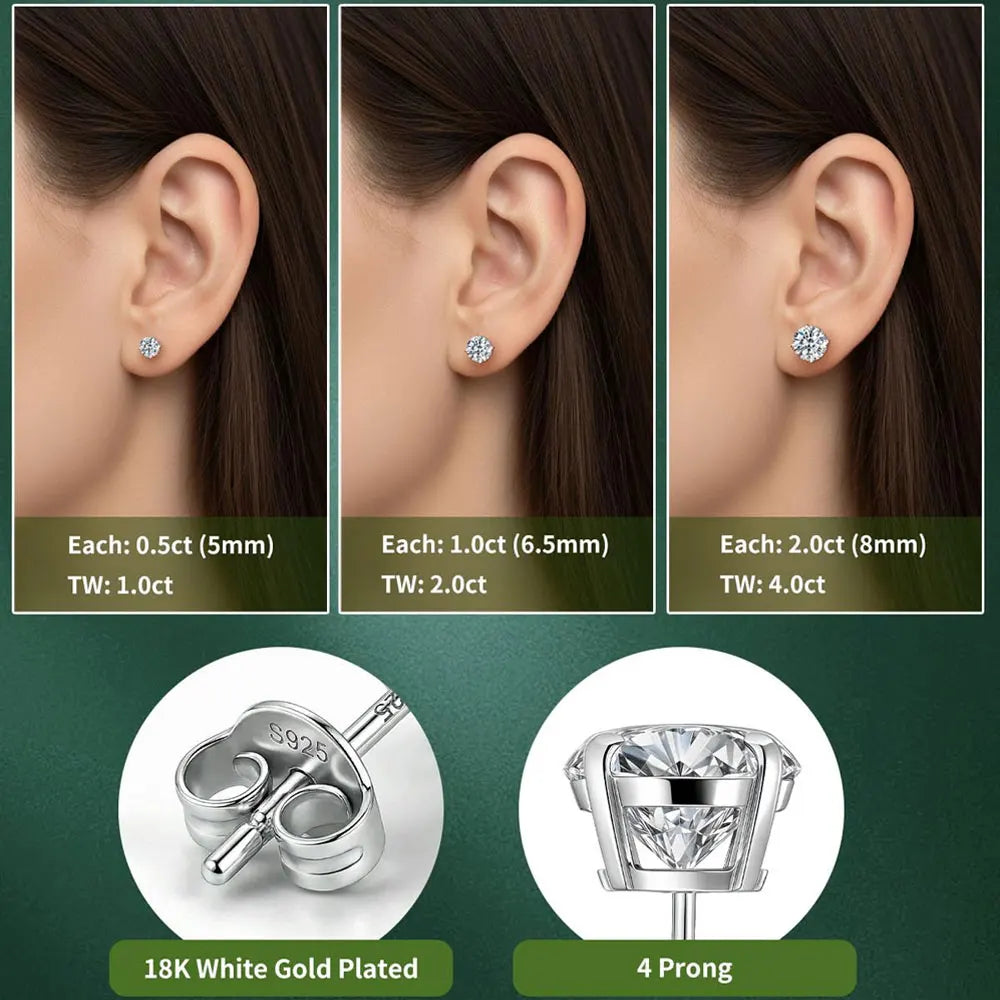 KANOLAN Moissanite Earrings for Women Man 0.1-5ct D VVS1 GRA Round Brilliant Cut Lab Diamond s925 Sterling Silver Stud Earring