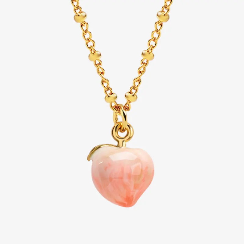 Juicy Grape Peach Flower Earrings 925 Silver Pin Handmade Enamel Necklaces Pink Copper Plated 18K Gold  For Girl Trendy Jewelry