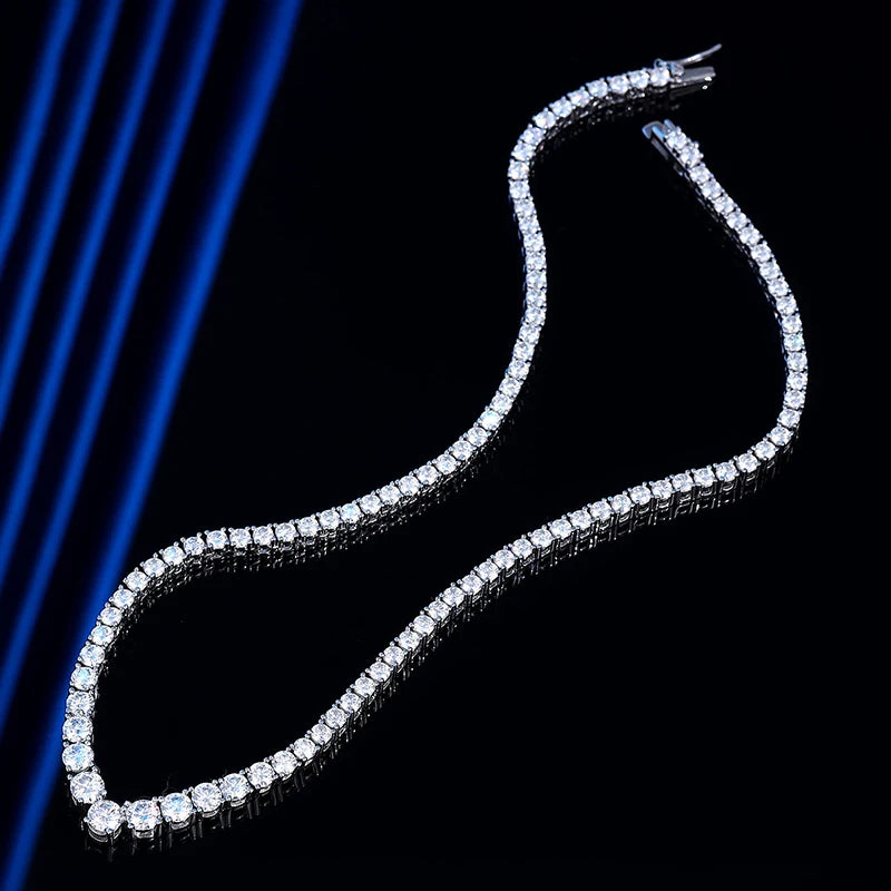 KNOBSPIN Moissanite Tennis Necklace for Woman V Style Wedding Party Neckchain 925 Sterling Sliver Plated 18k White Gold Necklace