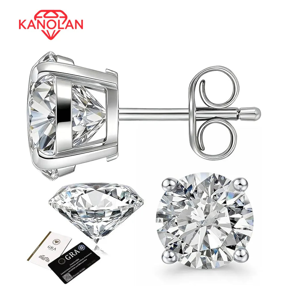 KANOLAN Moissanite Earrings for Women Man 0.1-5ct D VVS1 GRA Round Brilliant Cut Lab Diamond s925 Sterling Silver Stud Earring