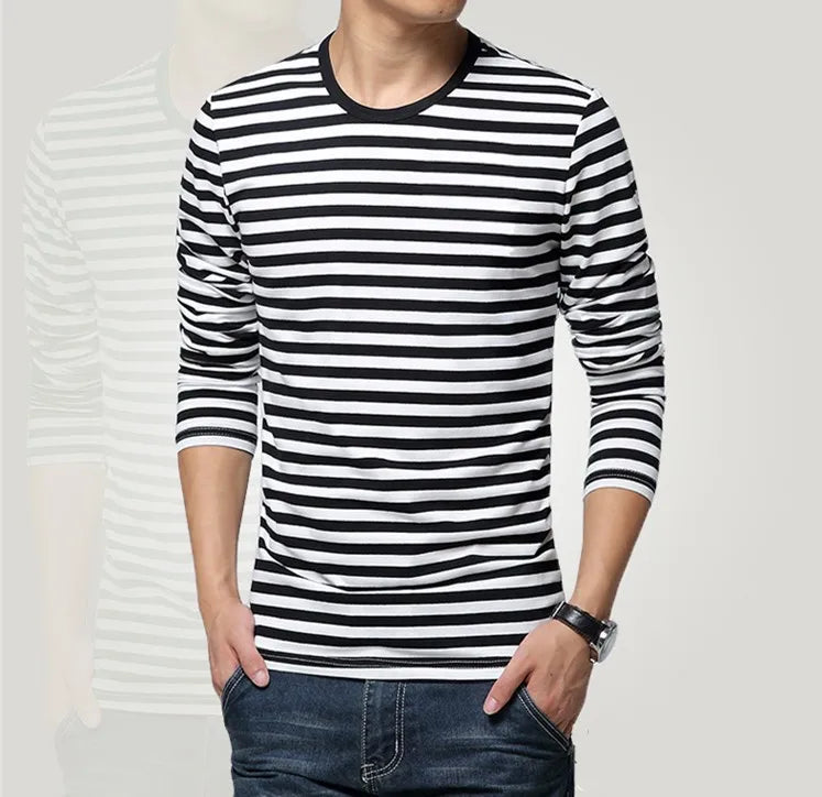 Men t-shirt for men clothing harajuku Women's t-shirt Slim Fit cotton Stripe Long sleeve tshirt Plus Size fashion T-shirts top