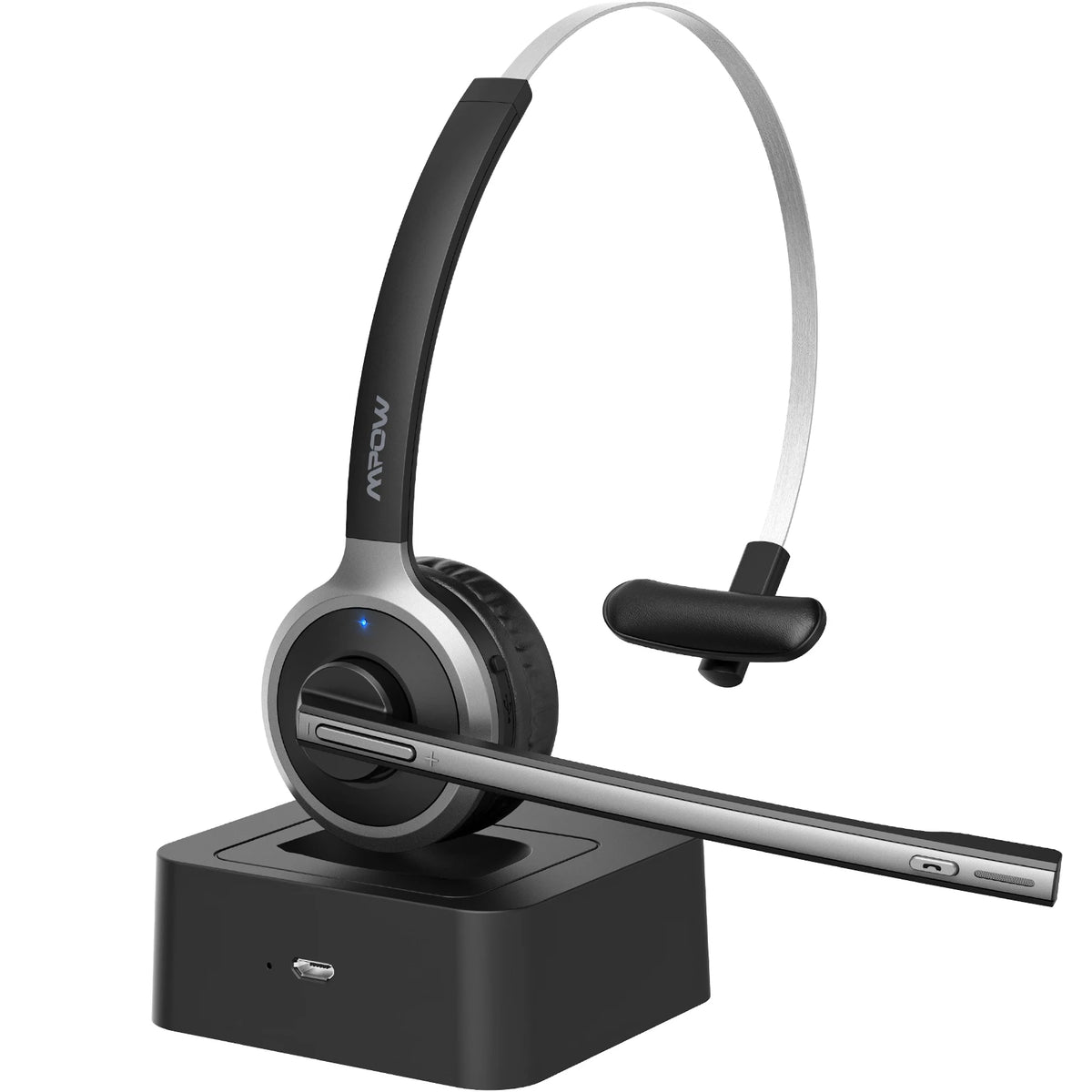 Mpow M5 Pro Bluetooth Headset v5.0 Wireless Computer Headphone with Noise Canceling Mic Charging Base for PC Laptop Office Skype