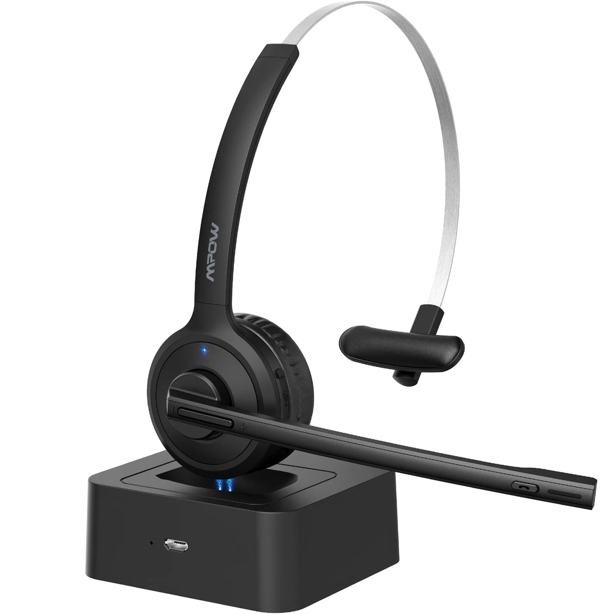 Mpow M5 Pro Bluetooth Headset v5.0 Wireless Computer Headphone with Noise Canceling Mic Charging Base for PC Laptop Office Skype