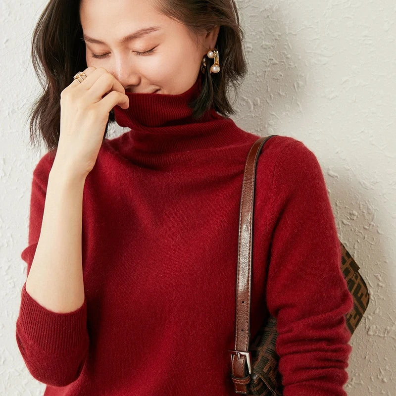 Women Sweaters 100% Pure Cashmere Pullovers Winter New Arrival Turtleneck Jumpers Woman Knitwear Girl Clothes Lady Top 20Colors