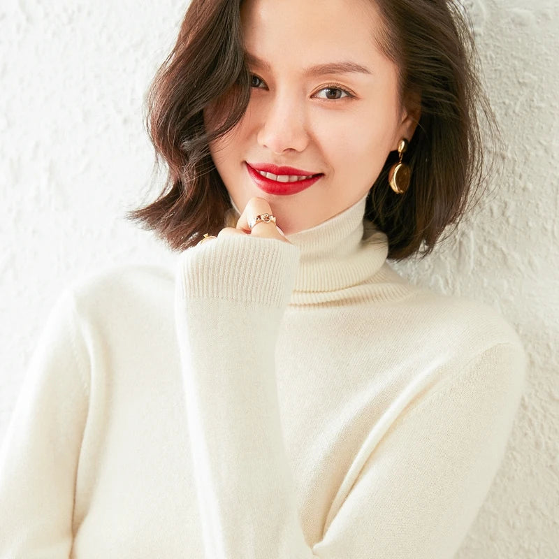 Women Sweaters 100% Pure Cashmere Pullovers Winter New Arrival Turtleneck Jumpers Woman Knitwear Girl Clothes Lady Top 20Colors