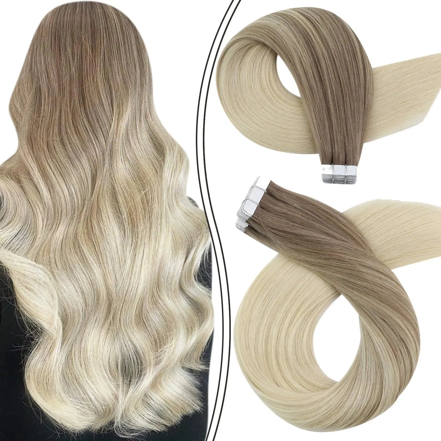 Moresoo Tape in Human Hair Extensions Balayage Blonde Hair Remy Hair Natural Soft Skin Weft Straight Seamless Hair Tape in Hair