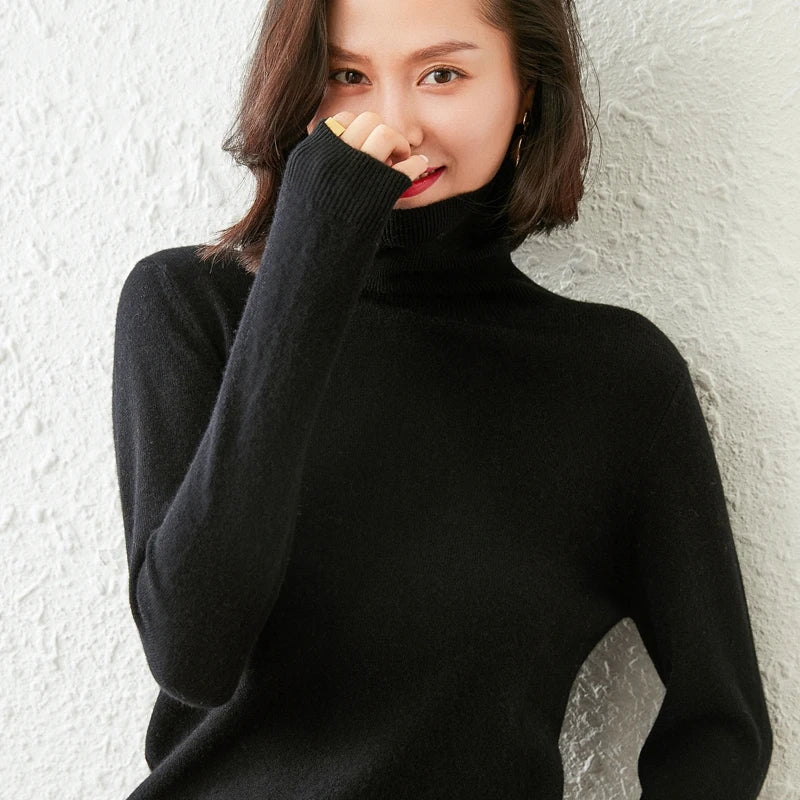 Women Sweaters 100% Pure Cashmere Pullovers Winter New Arrival Turtleneck Jumpers Woman Knitwear Girl Clothes Lady Top 20Colors