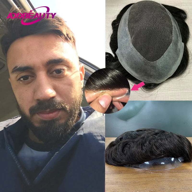 Australia Man Toupee Human Hair Wigs Lace PU Human Hair System Men Wig Hairpiece Indian Human Hair Natural Capillary Prosthesis